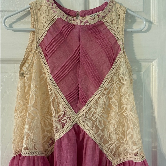 Umgee USA Boho Lace Sleeveless Dress Pink & Cream Size Small - Picture 2 of 6